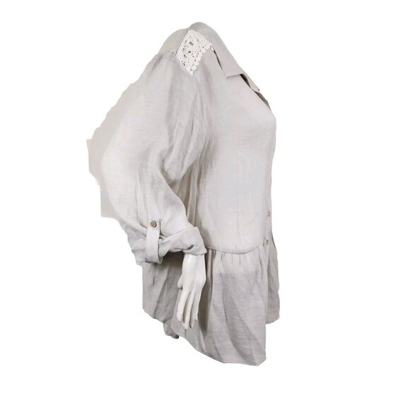 I.N. Studio Women's Top Blouse Size 1X Button Front Roll-Tab Sleeves Sand (24) - Picture 3 of 12